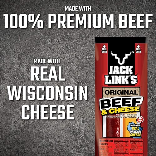 JACK LINK S ORIGINAL BEEF CHEESE COMBO PACK, 48 COUNT, 1.2 OZ, REAL WISCONSIN CHEESE, 7G PROTEIN