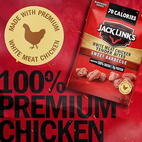 JACK LINKS SWEET BBQ CHICKEN TENDER BITES, 1OZ BULK PACK OF 48, HIGH PROTEIN SNACK