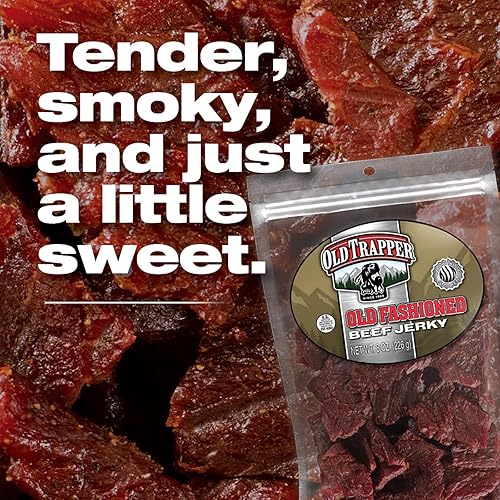 OLD TRAPPER BEEF JERKY 8OZ - HIGH PROTEIN, LOW FAT SNACK FOR LUNCH BETWEEN MEALS