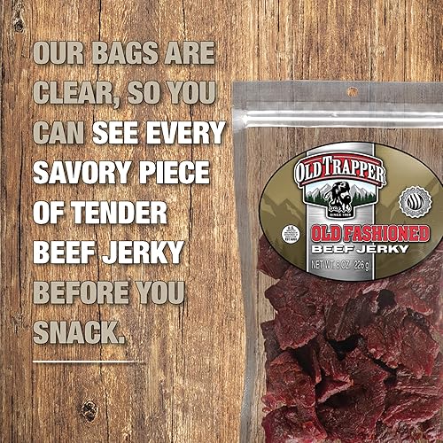 OLD TRAPPER BEEF JERKY 8OZ - HIGH PROTEIN, LOW FAT SNACK FOR LUNCH BETWEEN MEALS