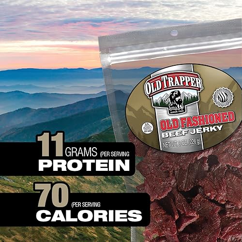OLD TRAPPER BEEF JERKY 8OZ - HIGH PROTEIN, LOW FAT SNACK FOR LUNCH BETWEEN MEALS