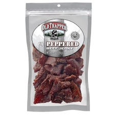 OLD TRAPPER PEPPERED BEEF JERKY 8OZ SPICY HIGH PROTEIN SNACK, LOW FAT, 70 CALORIES