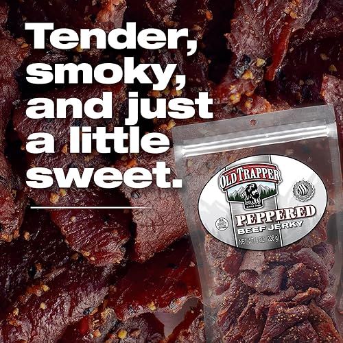 OLD TRAPPER PEPPERED BEEF JERKY 8OZ SPICY HIGH PROTEIN SNACK, LOW FAT, 70 CALORIES
