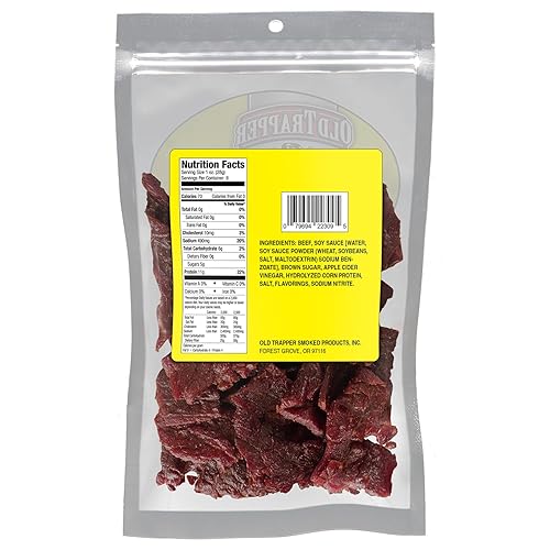 OLD TRAPPER TERIYAKI BEEF JERKY 8OZ - HIGH PROTEIN, LOW FAT SNACK FOR LUNCH BETWEEN MEALS