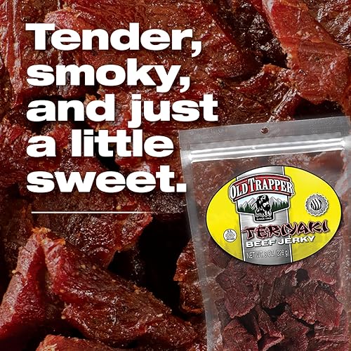 OLD TRAPPER TERIYAKI BEEF JERKY 8OZ - HIGH PROTEIN, LOW FAT SNACK FOR LUNCH BETWEEN MEALS