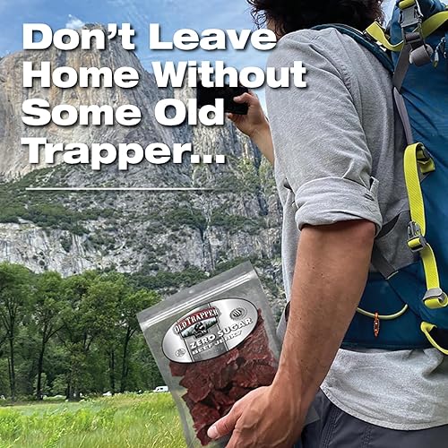 OLD TRAPPER ZERO SUGAR BEEF JERKY 8OZ NATURAL WOOD SMOKED KETO SNACK 14G PROTEIN 70 CAL