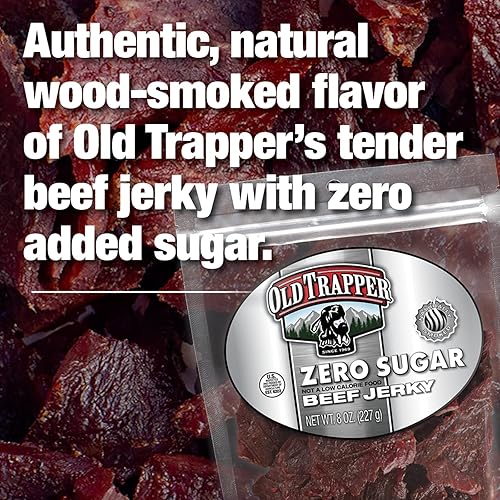 OLD TRAPPER ZERO SUGAR BEEF JERKY 8OZ NATURAL WOOD SMOKED KETO SNACK 14G PROTEIN 70 CAL