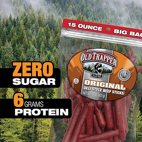 OLD TRAPPER ORIGINAL DELI-STYLE BEEF STICKS 15OZ HIGH PROTEIN, SUGAR-FREE SNACK PACK