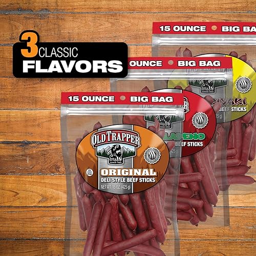 OLD TRAPPER ORIGINAL DELI-STYLE BEEF STICKS 15OZ HIGH PROTEIN, SUGAR-FREE SNACK PACK