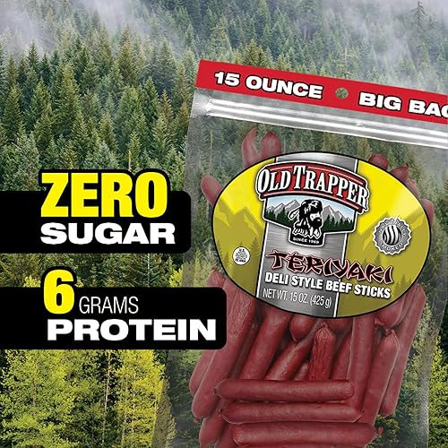 OLD TRAPPER TERIYAKI BEEF STICKS 15OZ HIGH PROTEIN, LOW SUGAR SNACK, ON-THE-GO PACK