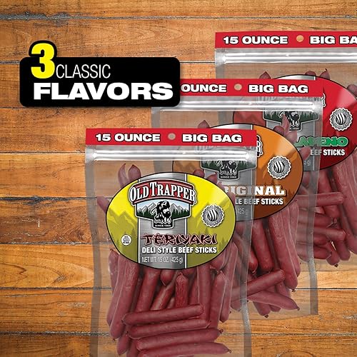 OLD TRAPPER TERIYAKI BEEF STICKS 15OZ HIGH PROTEIN, LOW SUGAR SNACK, ON-THE-GO PACK