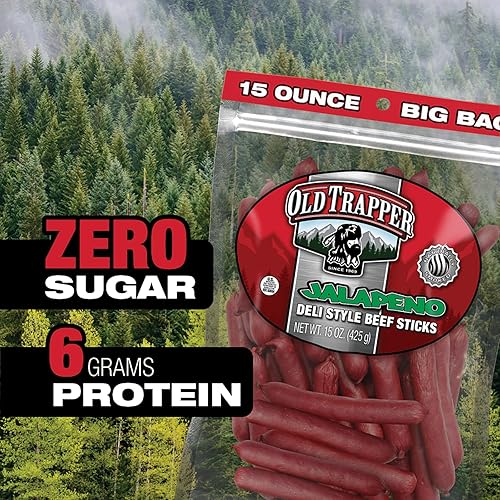 OLD TRAPPER JALAPEñO BEEF STICKS 15OZ SPICY, HIGH PROTEIN, SUGAR-FREE SNACK PACK