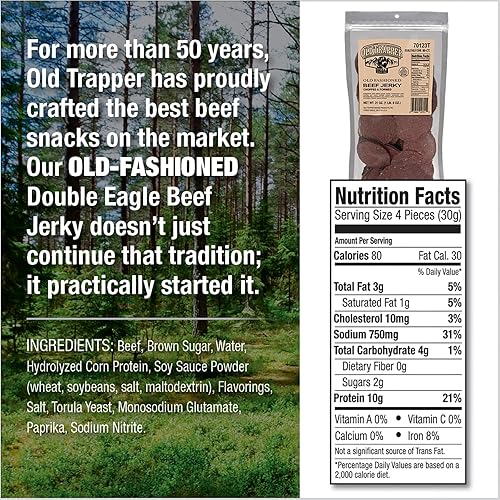 OLD TRAPPER DOUBLE EAGLE BEEF JERKY 21OZ - OLD-FASHIONED FLAVOR, HIGH PROTEIN SNACK
