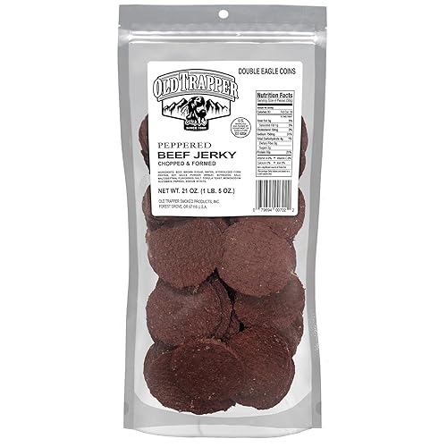 OLD TRAPPER PEPPERED DOUBLE EAGLE BEEF JERKY - REAL WOOD SMOKED, 10G PROTEIN, 80 PIECES BAG