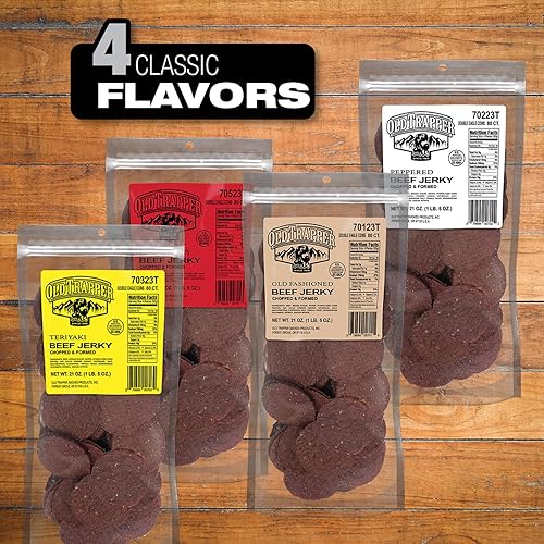 OLD TRAPPER PEPPERED DOUBLE EAGLE BEEF JERKY - REAL WOOD SMOKED, 10G PROTEIN, 80 PIECES BAG