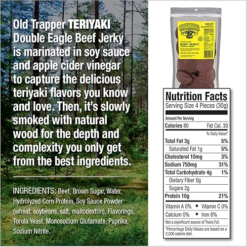 OLD TRAPPER DOUBLE EAGLE TERIYAKI BEEF JERKY 21OZ NATURAL WOOD SMOKED HIGH PROTEIN SNACK