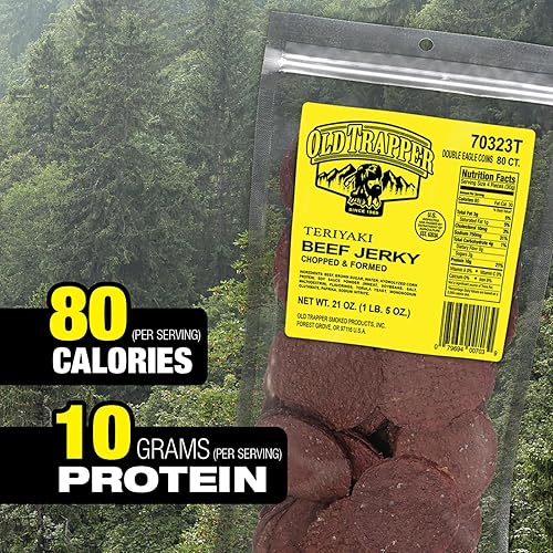 OLD TRAPPER DOUBLE EAGLE TERIYAKI BEEF JERKY 21OZ NATURAL WOOD SMOKED HIGH PROTEIN SNACK
