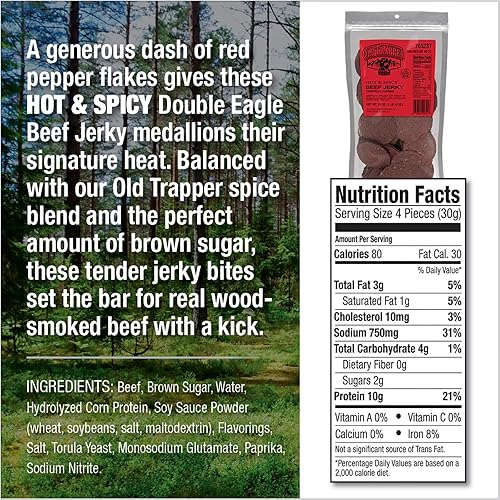 OLD TRAPPER DOUBLE EAGLE HOT SPICY BEEF JERKY 21OZ NATURAL WOOD SMOKED HIGH PROTEIN SNACK