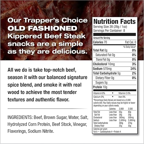 OLD TRAPPER TRAPPER S CHOICE KIPPERED STEAK 8OZ SAVORY PROTEIN-RICH SNACK, 70 CALORIES