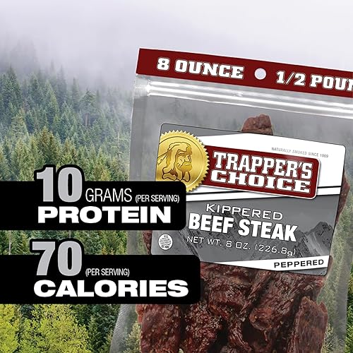 OLD TRAPPER PEPPERED KIPPERED STEAK 8OZ SPICY MEAT SNACK 11G PROTEIN 70 CALORIES PACK OF 1
