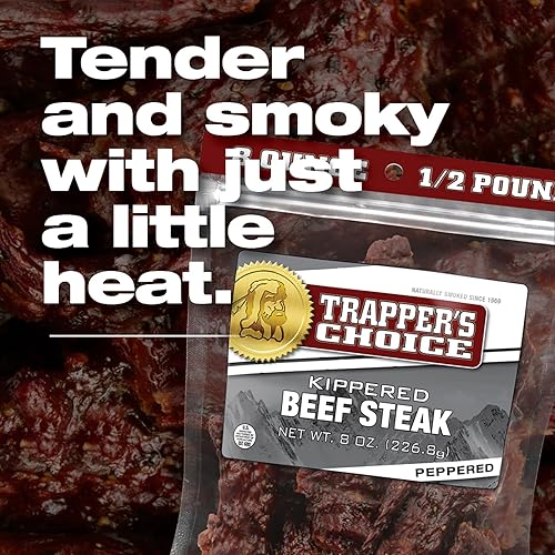 OLD TRAPPER PEPPERED KIPPERED STEAK 8OZ SPICY MEAT SNACK 11G PROTEIN 70 CALORIES PACK OF 1