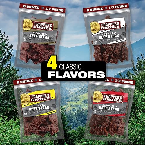 OLD TRAPPER PEPPERED KIPPERED STEAK 8OZ SPICY MEAT SNACK 11G PROTEIN 70 CALORIES PACK OF 1
