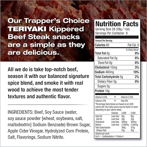 OLD TRAPPER TERIYAKI KIPPERED BEEF STEAK 8OZ SAVORY SWEET MEAT SNACK 10G PROTEIN PACK