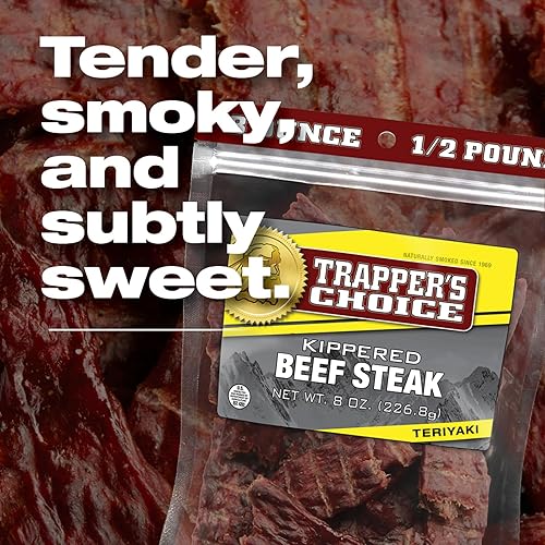 OLD TRAPPER TERIYAKI KIPPERED BEEF STEAK 8OZ SAVORY SWEET MEAT SNACK 10G PROTEIN PACK