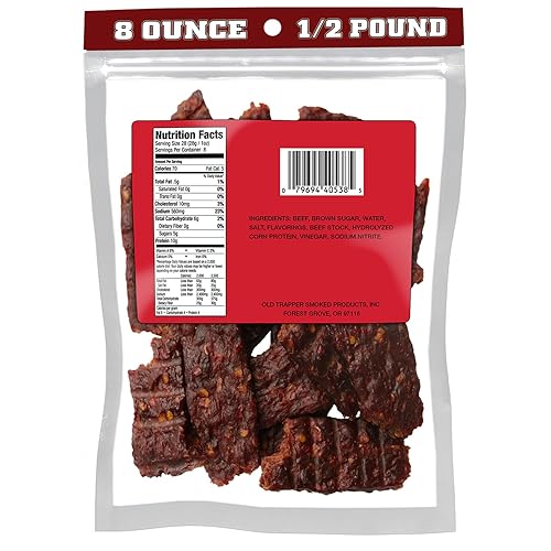 OLD TRAPPER TRAPPERS CHOICE HOT SPICY KIPPERED BEEF STEAK 8OZ, 10G PROTEIN, 70 CALORIE