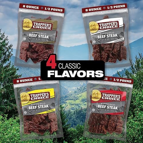 OLD TRAPPER TRAPPERS CHOICE HOT SPICY KIPPERED BEEF STEAK 8OZ, 10G PROTEIN, 70 CALORIE