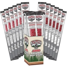 OLD TRAPPER PEPPERED KIPPERED STEAK MEAT SNACK, 2OZ PACKS, 22G PROTEIN, SPICY, 12-PACK