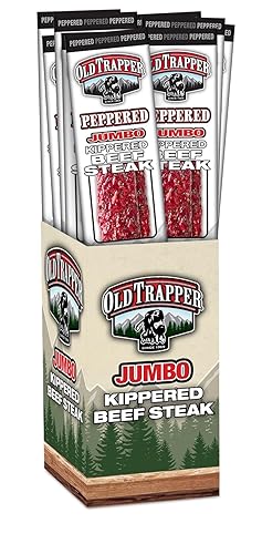 OLD TRAPPER PEPPERED KIPPERED STEAK MEAT SNACK, 2OZ PACKS, 22G PROTEIN, SPICY, 12-PACK
