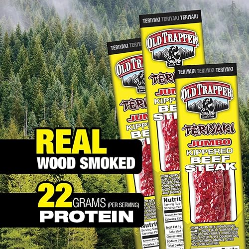 OLD TRAPPER TERIYAKI KIPPERED STEAK SNACK, 2OZ INDIVIDUALLY WRAPPED, 22G PROTEIN, PACK OF 12