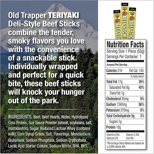 OLD TRAPPER TERIYAKI DELI-STYLE SAUSAGE STICKS, 1.75OZ, 10G PROTEIN, 26-PACK
