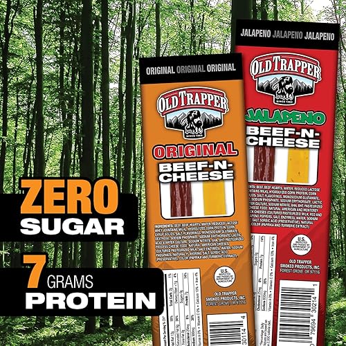 OLD TRAPPER BEEF-N-CHEESE ORIGINAL 1.3OZ SNACK STICKS WITH AMERICAN CHEESE, 14 PACK
