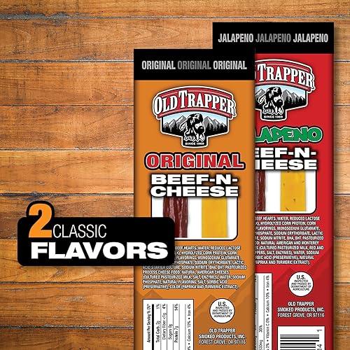 OLD TRAPPER BEEF-N-CHEESE ORIGINAL 1.3OZ SNACK STICKS WITH AMERICAN CHEESE, 14 PACK