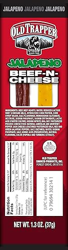 OLD TRAPPER JALAPEñO BEEF CHEESE SNACK STICKS, 1.3OZ PACK OF 14 SPICY SAVORY SNACK