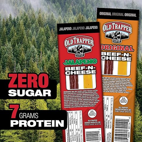 OLD TRAPPER JALAPEñO BEEF CHEESE SNACK STICKS, 1.3OZ PACK OF 14 SPICY SAVORY SNACK
