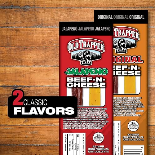 OLD TRAPPER JALAPEñO BEEF CHEESE SNACK STICKS, 1.3OZ PACK OF 14 SPICY SAVORY SNACK
