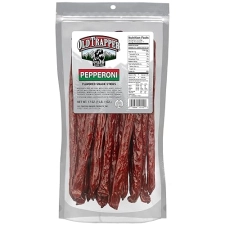 OLD TRAPPER PEPPERONI SNACK STICKS 17OZ RESEALABLE BAG NATURAL WOOD SMOKED MEAT STICKS