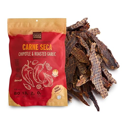 PEOPLE S CHOICE CHIPOTLE ROASTED GARLIC BEEF JERKY SUGAR FREE, KETO, 13G PROTEIN, 1 LB USA