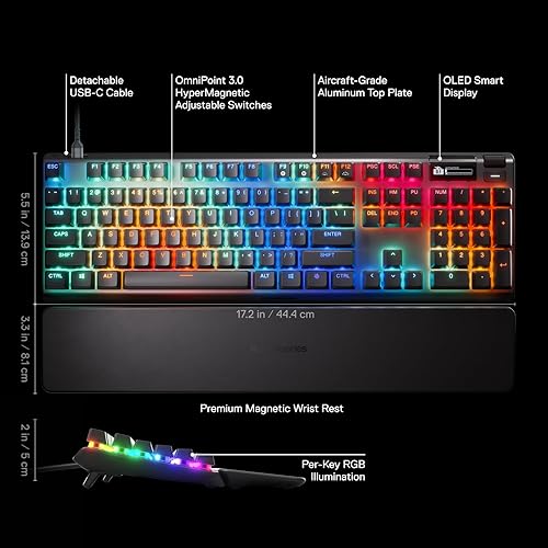 STEELSERIES APEX PRO GEN 3 MECHANICAL GAMING KEYBOARD WITH OMNIPOINT 3.0 SWITCHES RGB