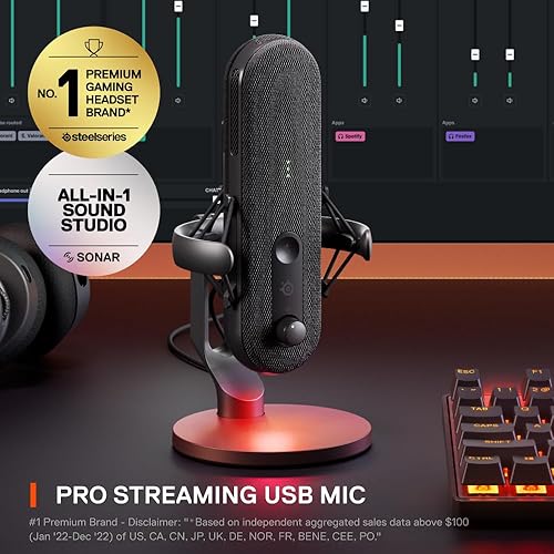 STEELSERIES ALIAS USB MIC FOR PC LARGE CAPSULE, AI NOISE CANCEL, LED, SHOCK MOUNT, STREAMING