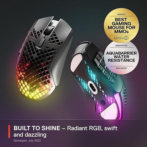 STEELSERIES AEROX 9 WIRELESS RGB GAMING MOUSE - ULTRA-LIGHT, WATER RESISTANT, 18K DPI, 18 BUTTONS