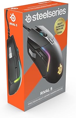 STEELSERIES RIVAL 5 GAMING MOUSE BLACK 18,000 CPI TRUEMOVE AIR, 9 PROGRAMMABLE BUTTONS, RGB