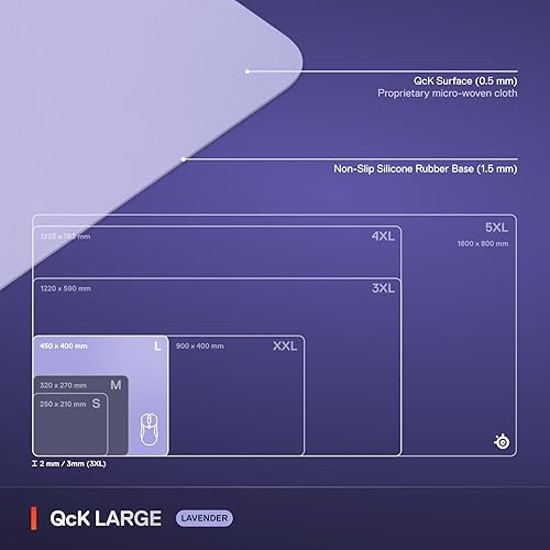 STEELSERIES QCK LARGE LAVENDER GAMING MOUSE PAD - MICRO-WOVEN SURFACE FOR PRECISION CONTROL