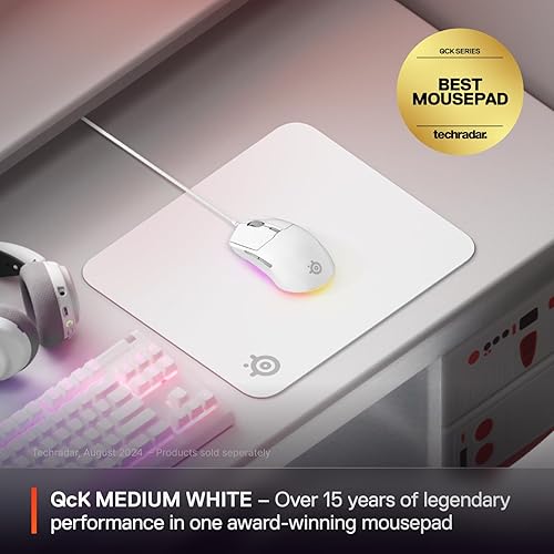 STEELSERIES QCK CLOTH GAMING MOUSE PAD M WHITE - MICRO-WOVEN SURFACE, SENSOR OPTIMIZED, CONTROL