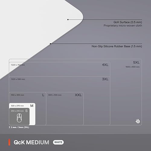 STEELSERIES QCK CLOTH GAMING MOUSE PAD M WHITE - MICRO-WOVEN SURFACE, SENSOR OPTIMIZED, CONTROL