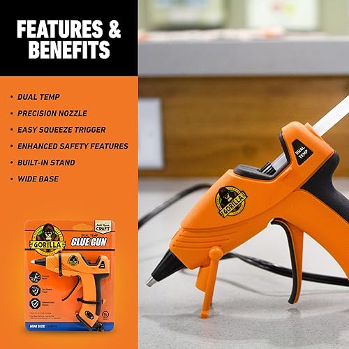 GORILLA MINI HOT GLUE GUN KIT WITH 75 STICKS DUAL TEMP, PRECISION NOZZLE, EASY SQUEEZE TRIGGER