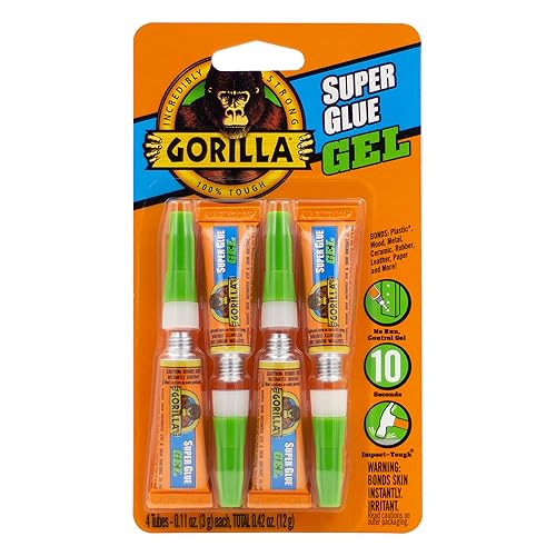 GORILLA SUPER GLUE GEL CLEAR, FAST SETTING, 4 X 3G TUBES, PACK OF 10 ALL PURPOSE REPAIR